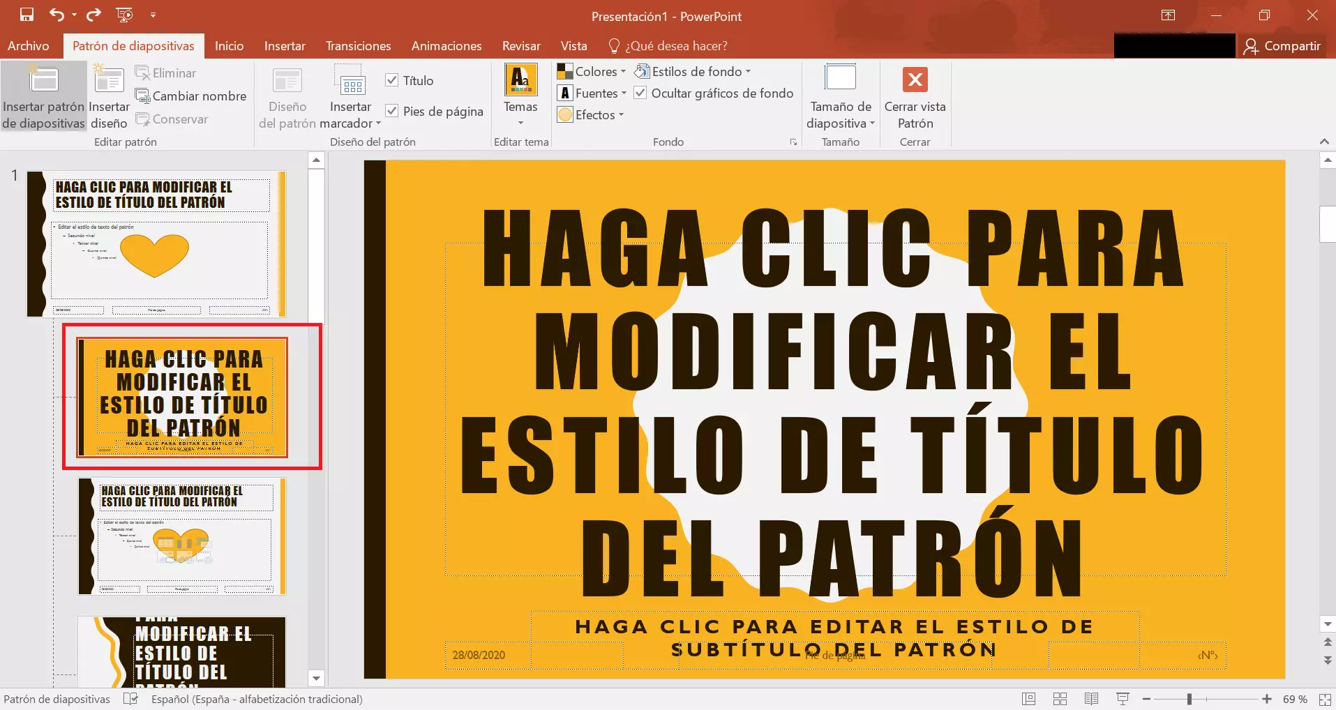 Editar los diferentes diseños de diapositivas para PowerPoint 2019