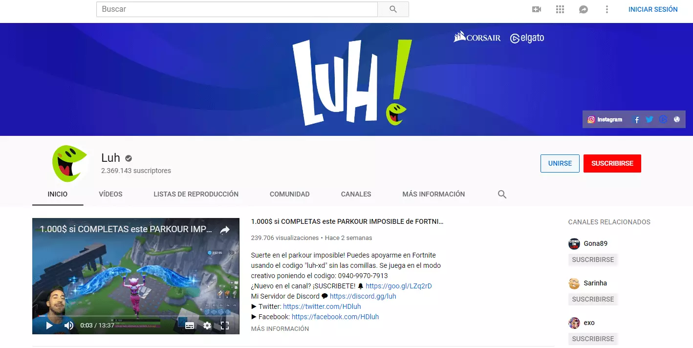 Botón “Unirse” en un canal en la versión española de YouTube