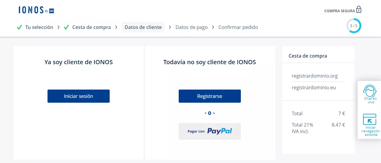 Registrar un dominio con IONOS: inicio de sesión de cliente 