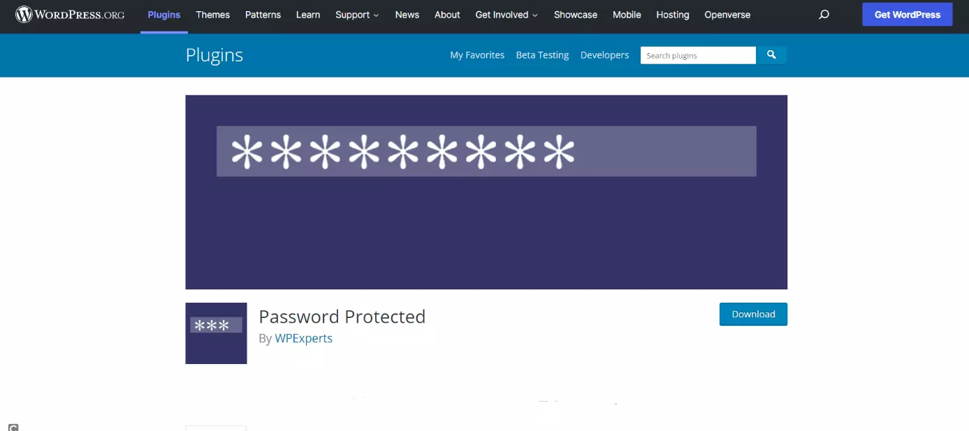 Página de inicio el plugin Password Protected