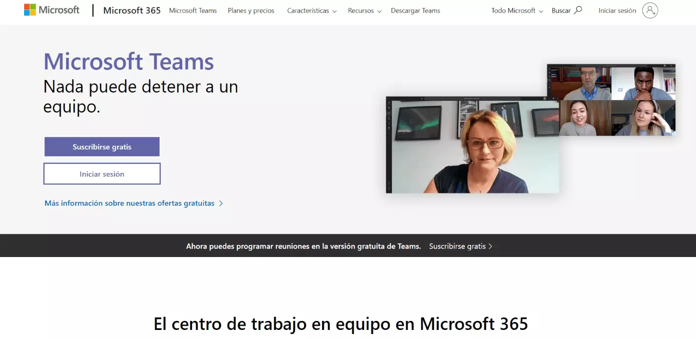 Página web del proveedor de videotelefonía Microsoft Teams