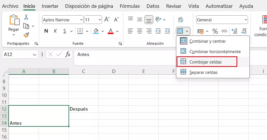 Unir celdas con “Combinar celdas”.