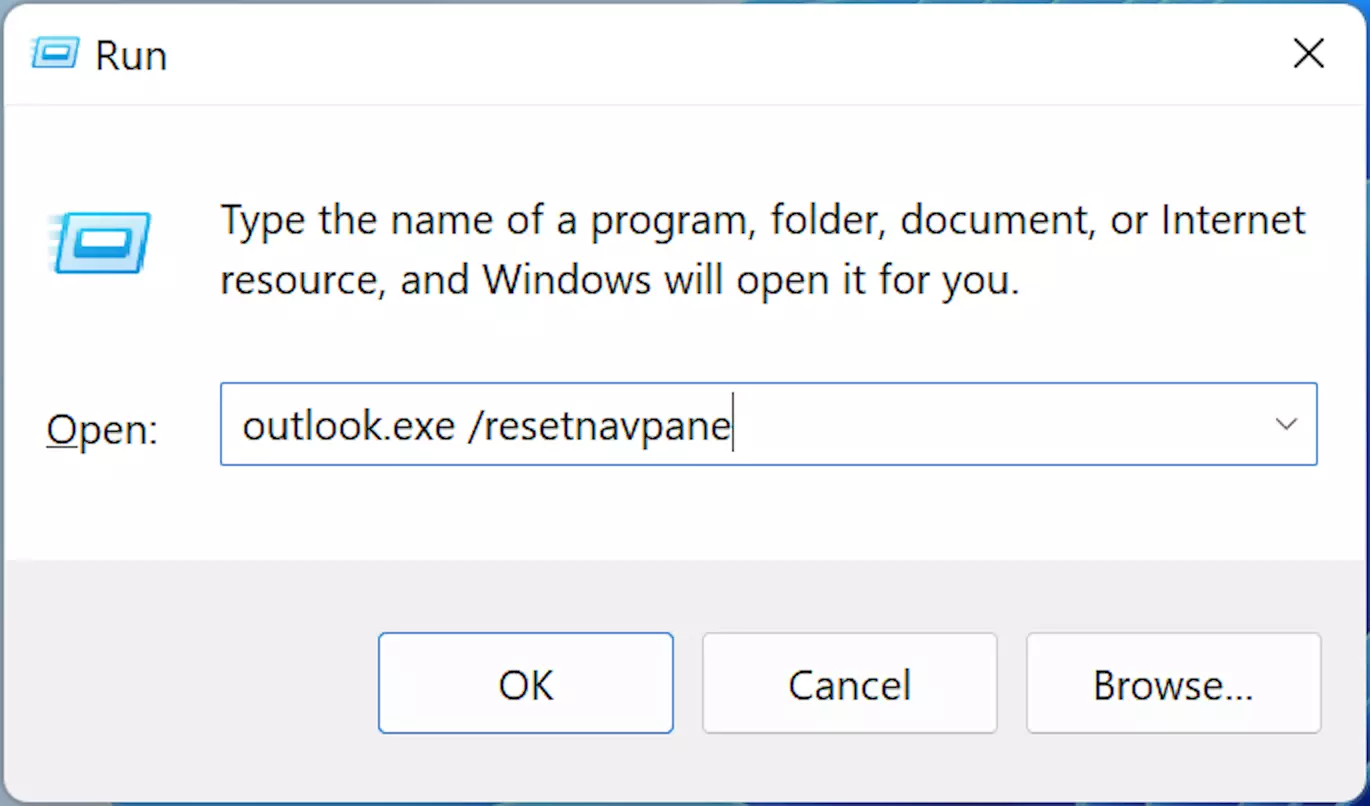 Herramienta Ejecutar con outlook.exe/resetnavpane