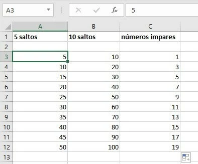 Numeración con diferentes intervalos de aumento