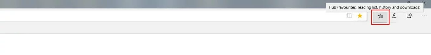 Icono de “Favoritos” en la barra de menú de Edge.