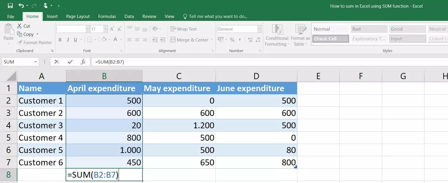 Excel: suma de una columna concreta