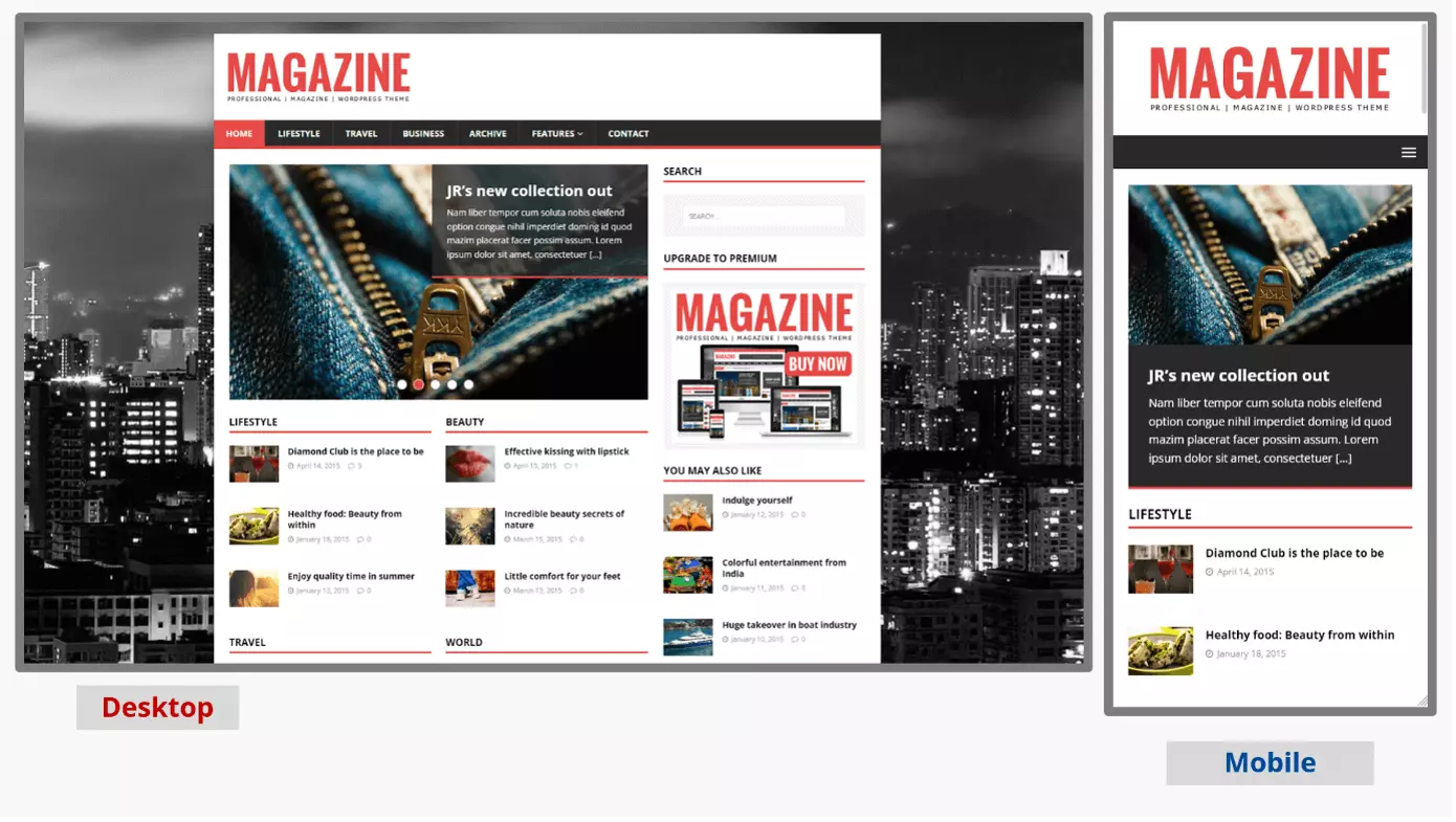 Capturas de pantalla de las versiones de la plantilla de blog de WordPress MH Magazine lite