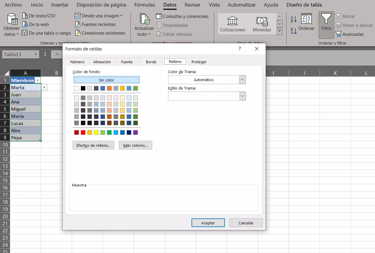 Modificar el aspecto de la lista desplegable de Excel