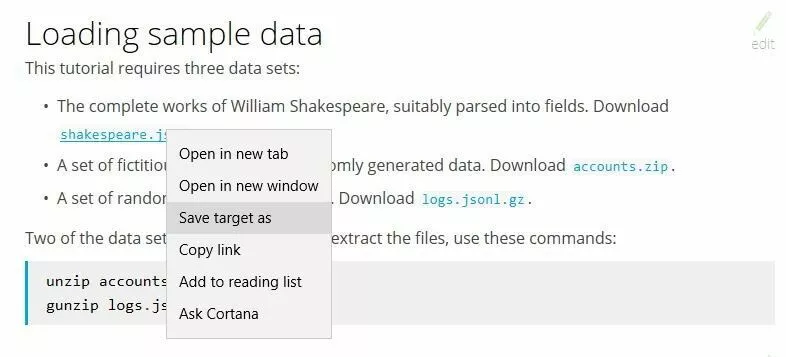 Bases de datos de muestra de Kibana en elastic.co