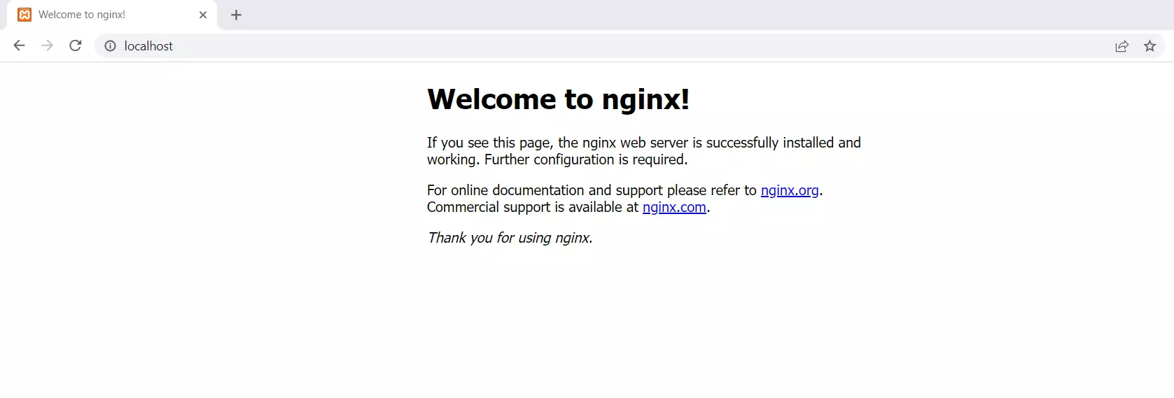 Inicio de Nginx en el navegador