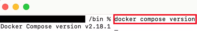 Captura de pantalla del terminal Mac tras ejecutar docker compose version