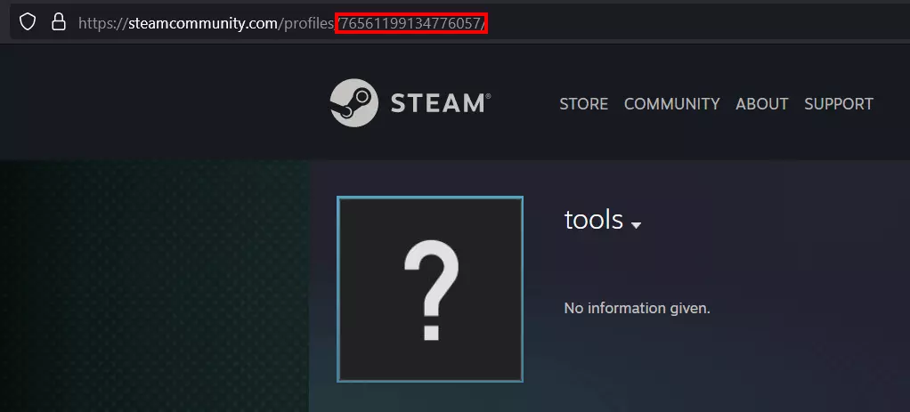 Barra de direcciones del navegador con Steam ID