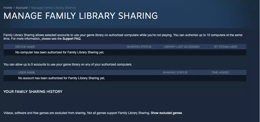 Captura de pantalla de la biblioteca familiar de Steam