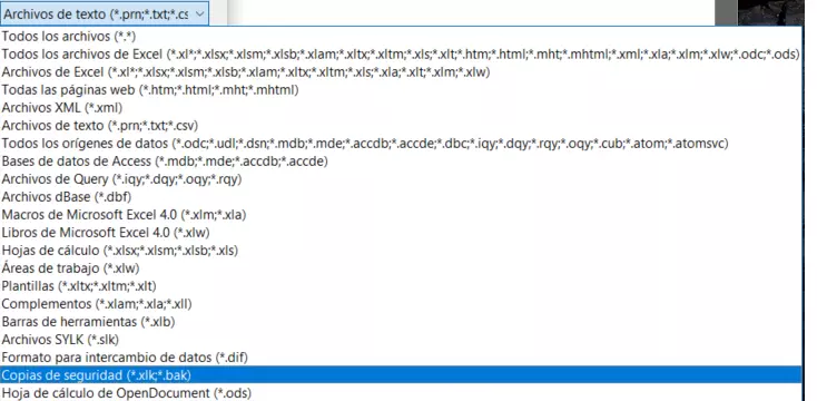 Excel: abrir copia de seguridad de archivo de Excel