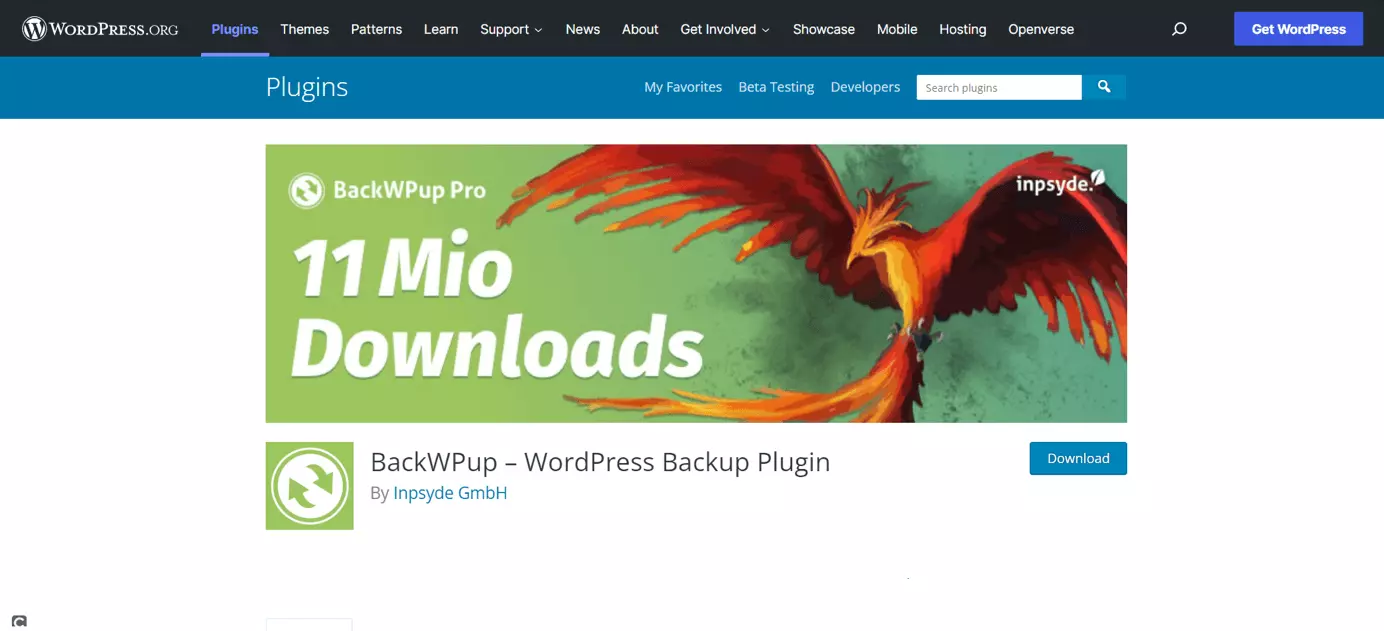 Página de inicio del plugin BackWPup