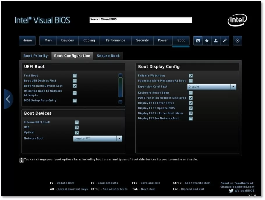 Intel Visual BIOS: configuración de arranque