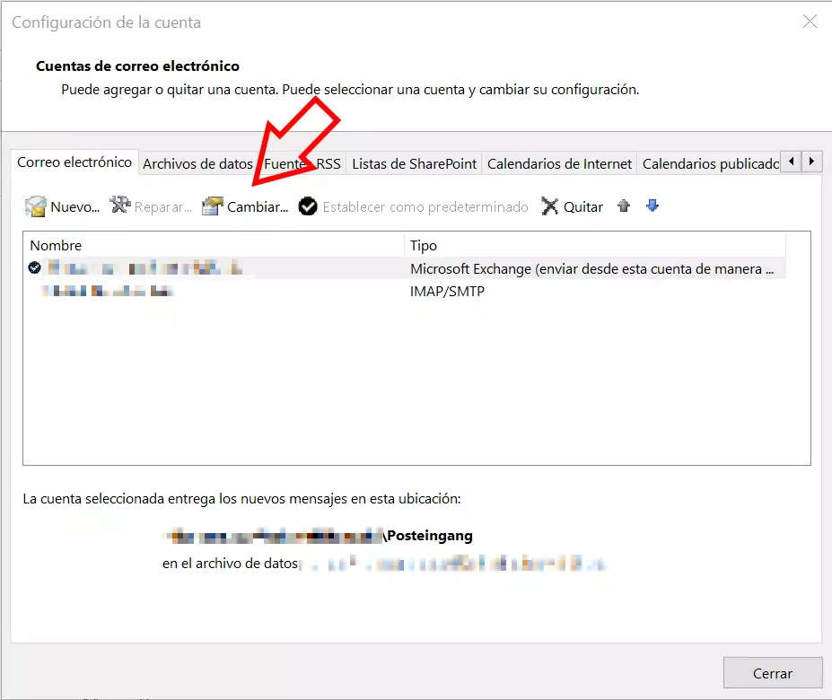 Cambiar el remitente de Outlook: elige la cuenta que quieres modificar 