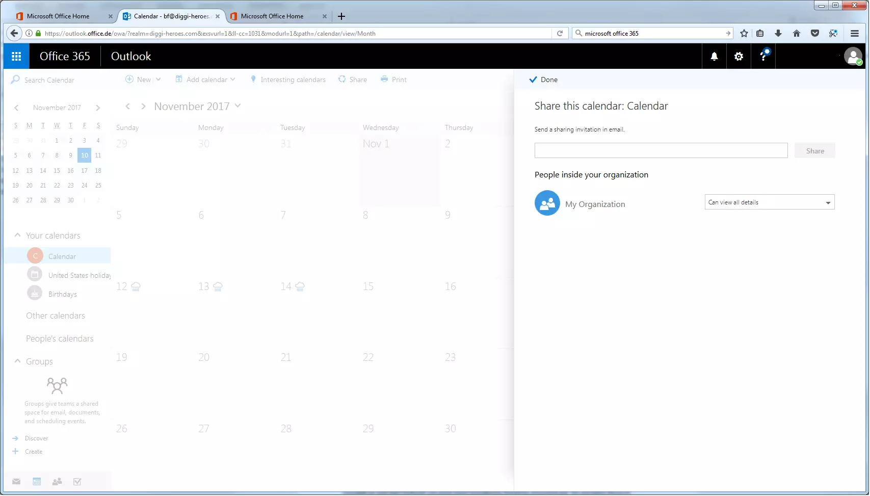 Microsoft 365: opciones de uso compartido de la app Calendario