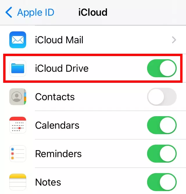 iCloud Drive: configuración en “Apple ID”.