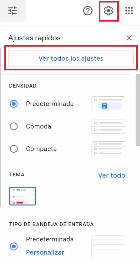 Cliente Gmail: opción “Ver todos los ajustes”