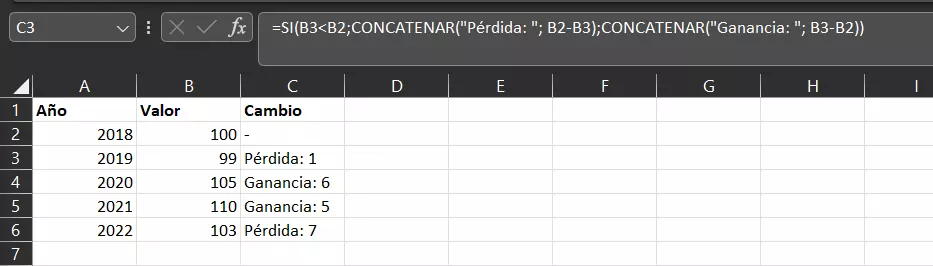 Función SI en Excel con CONCATENAR