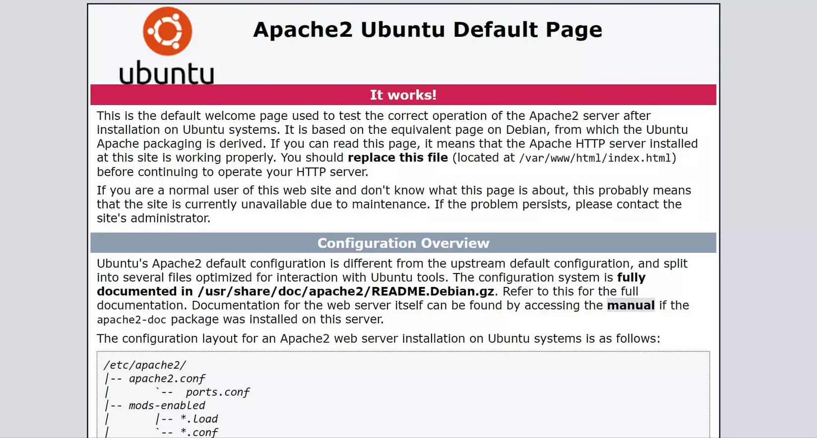 Navegador web: página de inicio de Apache en Ubuntu