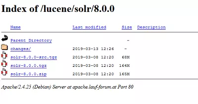 Índice del paquete de descarga de Solr en un servicio espejo