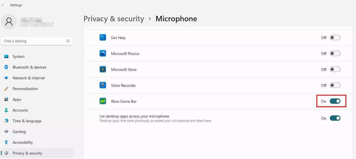 Configuración de protección de datos de Windows 11: micrófono