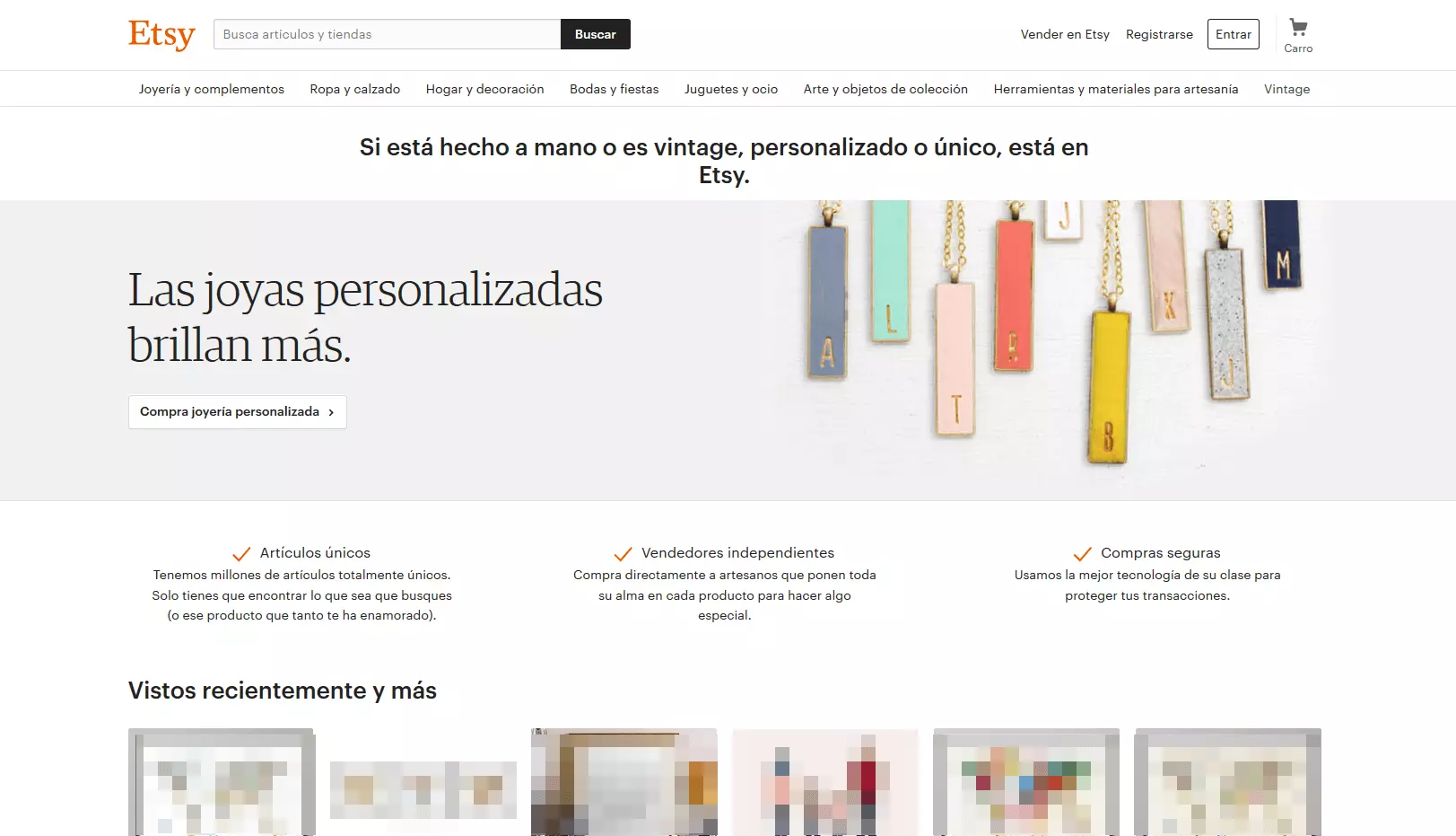 Página de inicio de Etsy en español