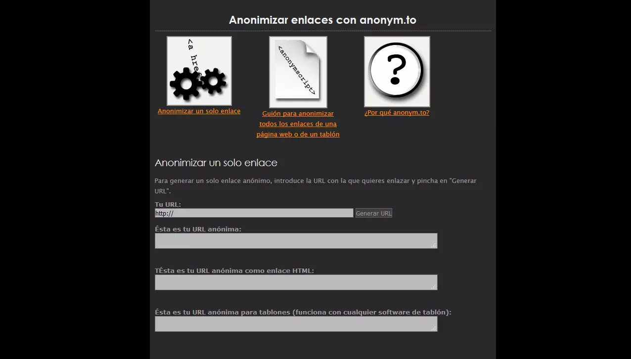 Anonimización de enlaces con anonym.to