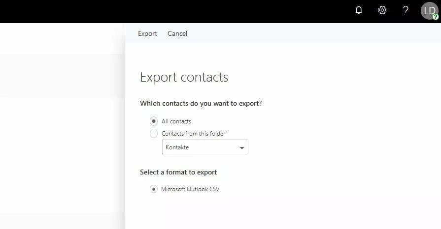 Outlook en la web: exportar contactos