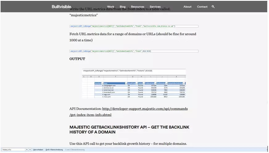 Información sobre el indexado con Majestic