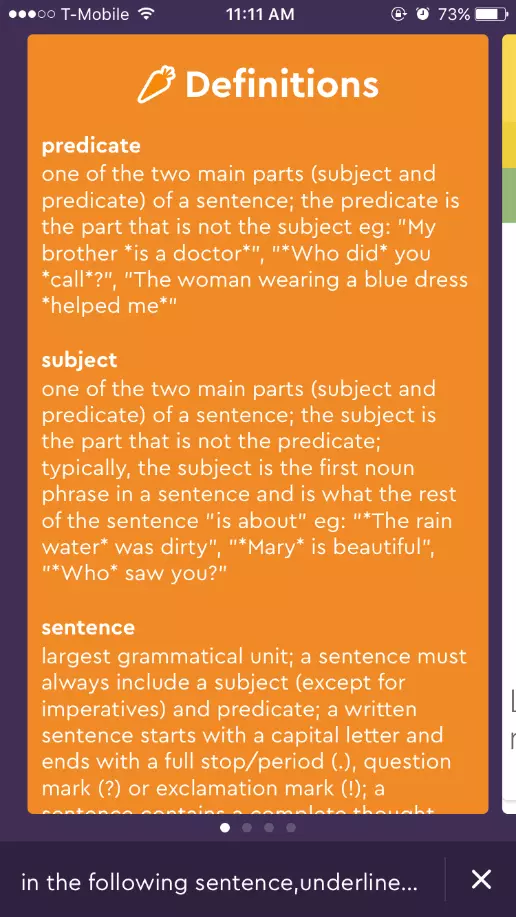 Captura de pantalla de la app Socratic donde se muestra la definición de predicado en inglés