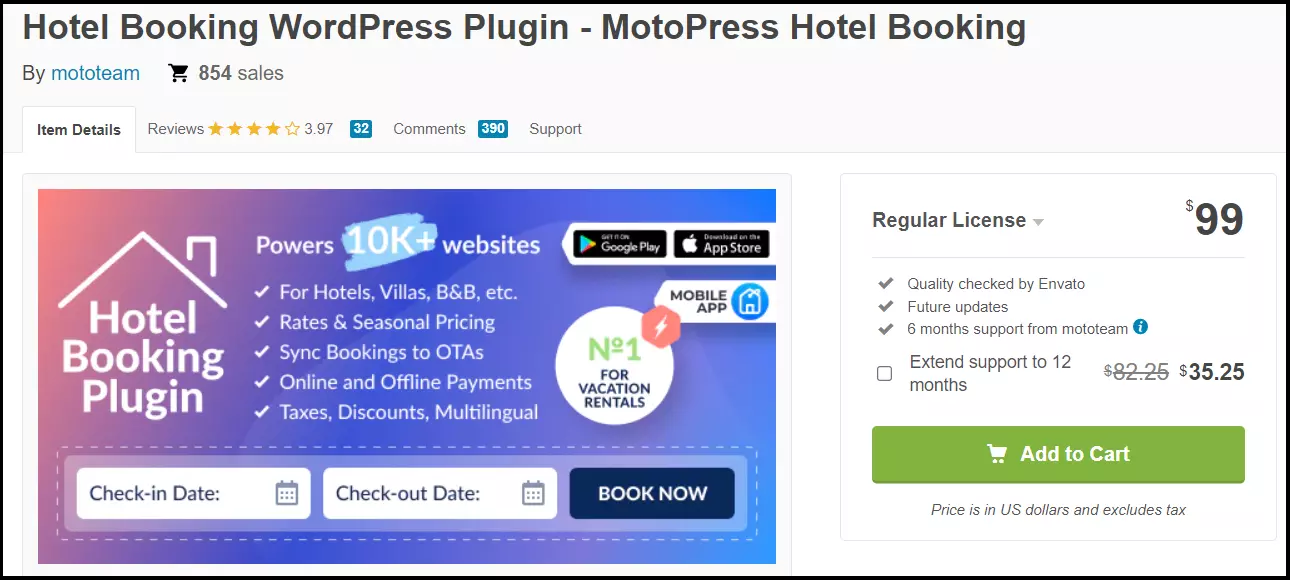 La página web del plugin MotoPress Hotel Booking