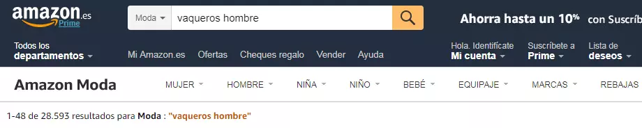 Captura de pantalla de la ruta de navegación en Amazon