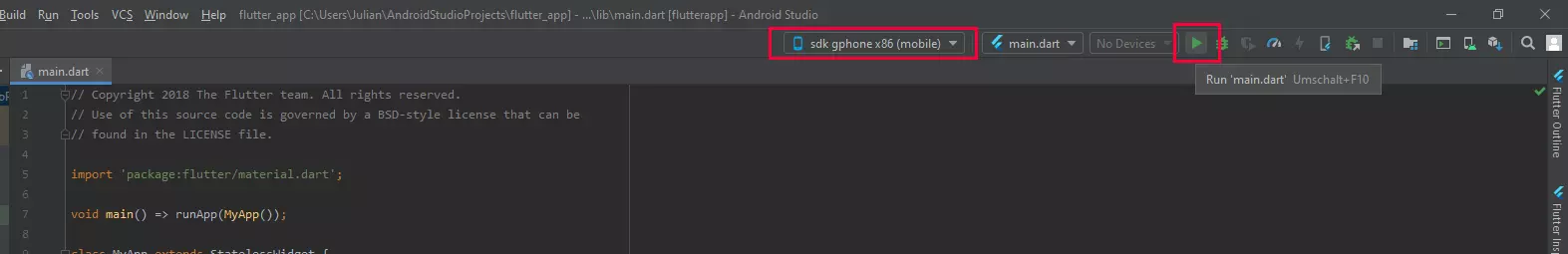 Interfaz para seleccionar un dispositivo de prueba virtual en Android Studio