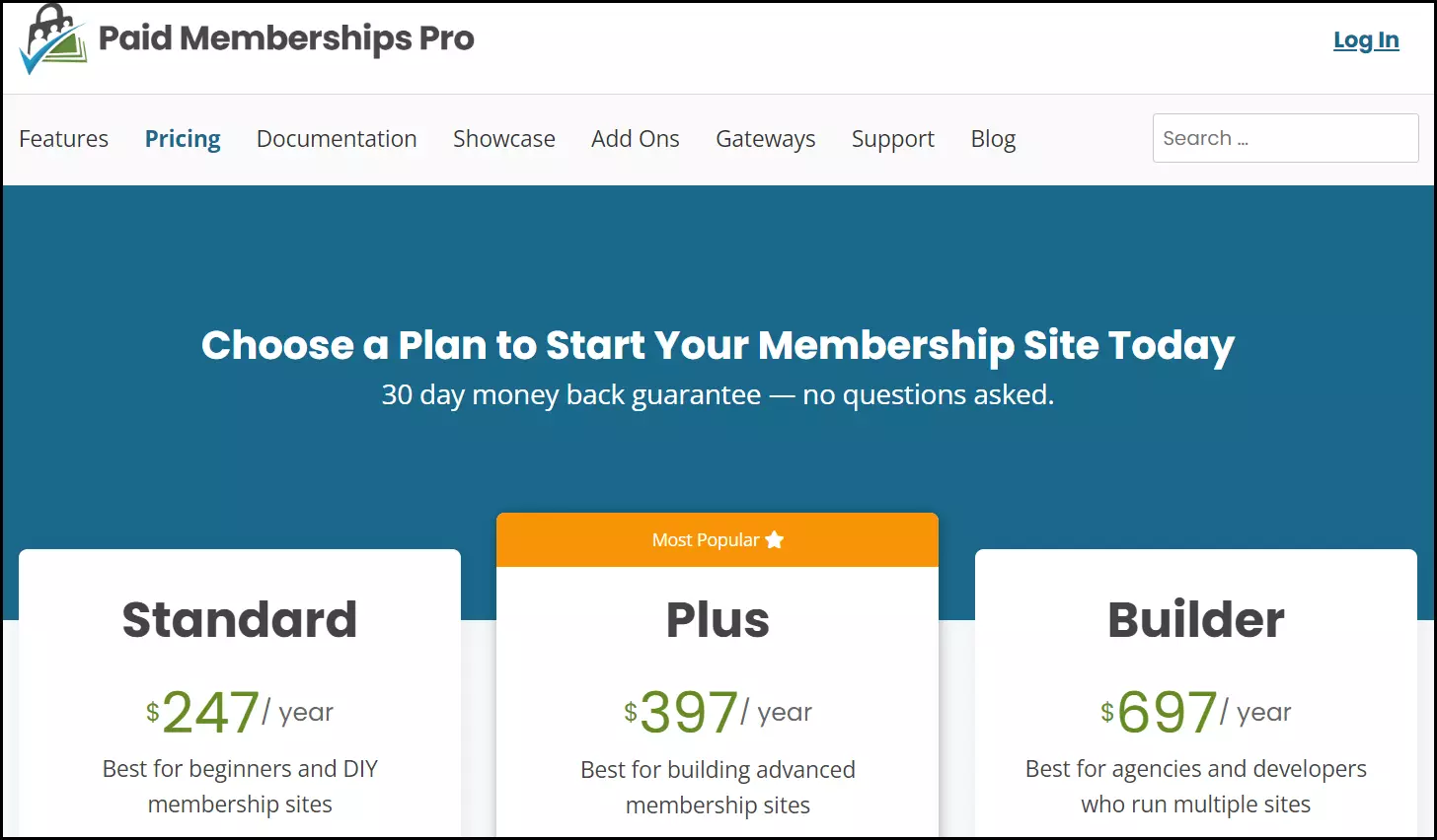 Página web de WordPress del plugin Paid Membership Pro