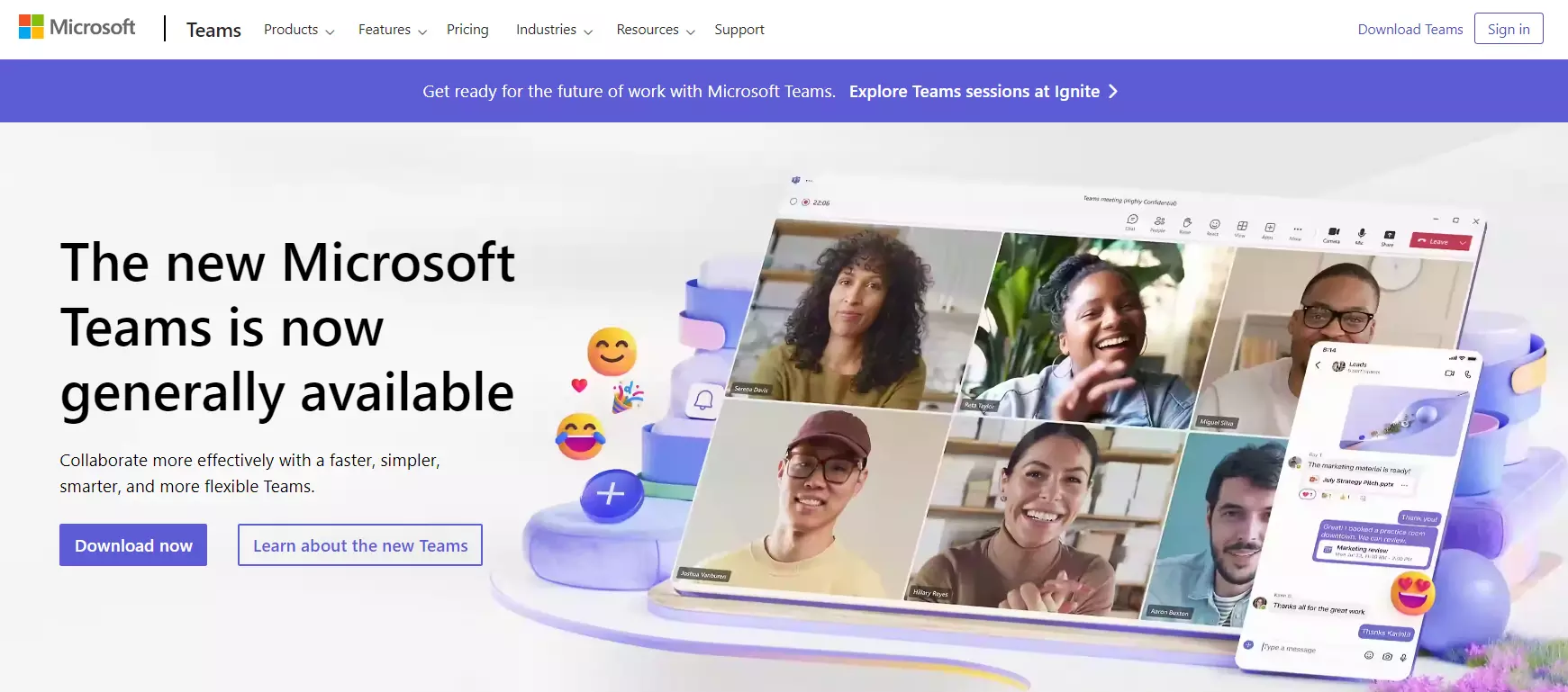 Captura de pantalla de la página de inicio de Microsoft Teams