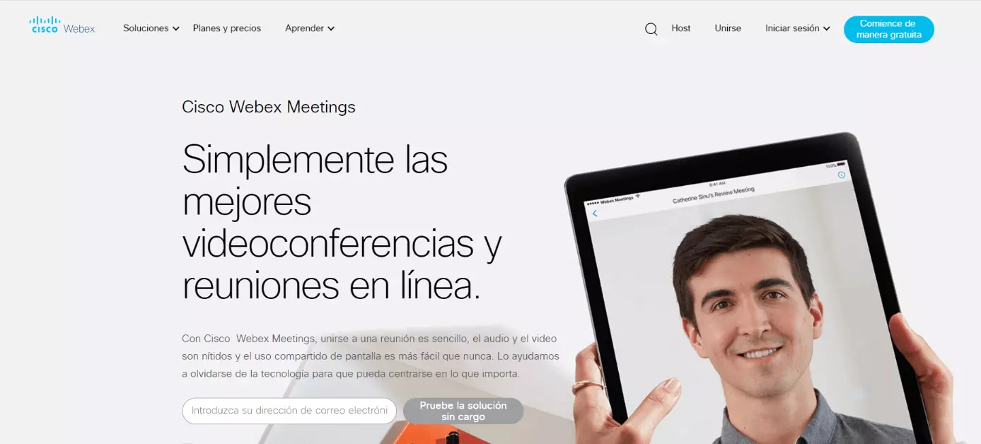 Página web del proveedor de videotelefonía Cisco Webex Meetings