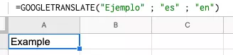 Función de Google Translate en Sheets con texto dentro de la fórmula