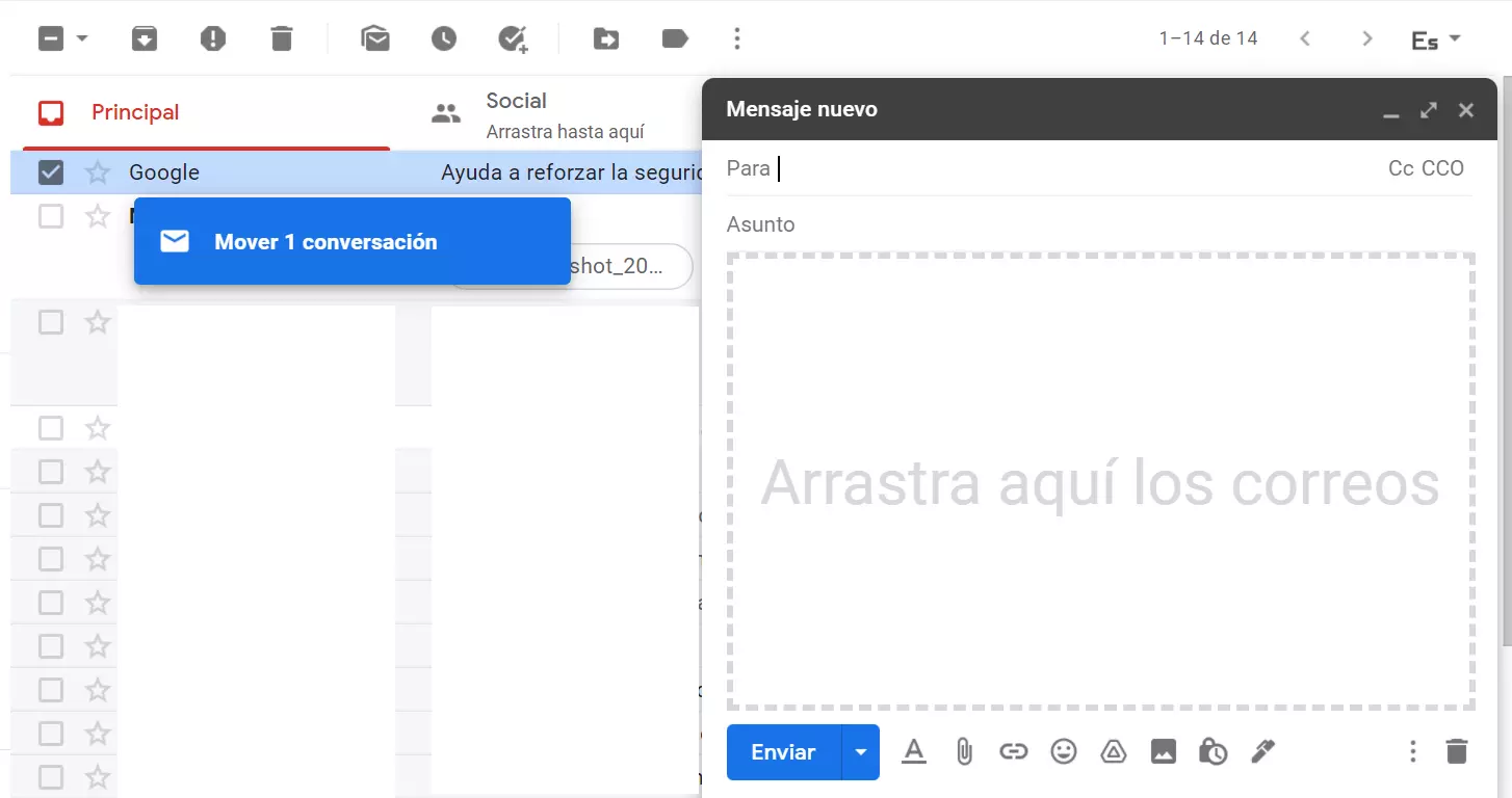 Arrastra un correo electrónico como archivo adjunto a un nuevo correo electrónico