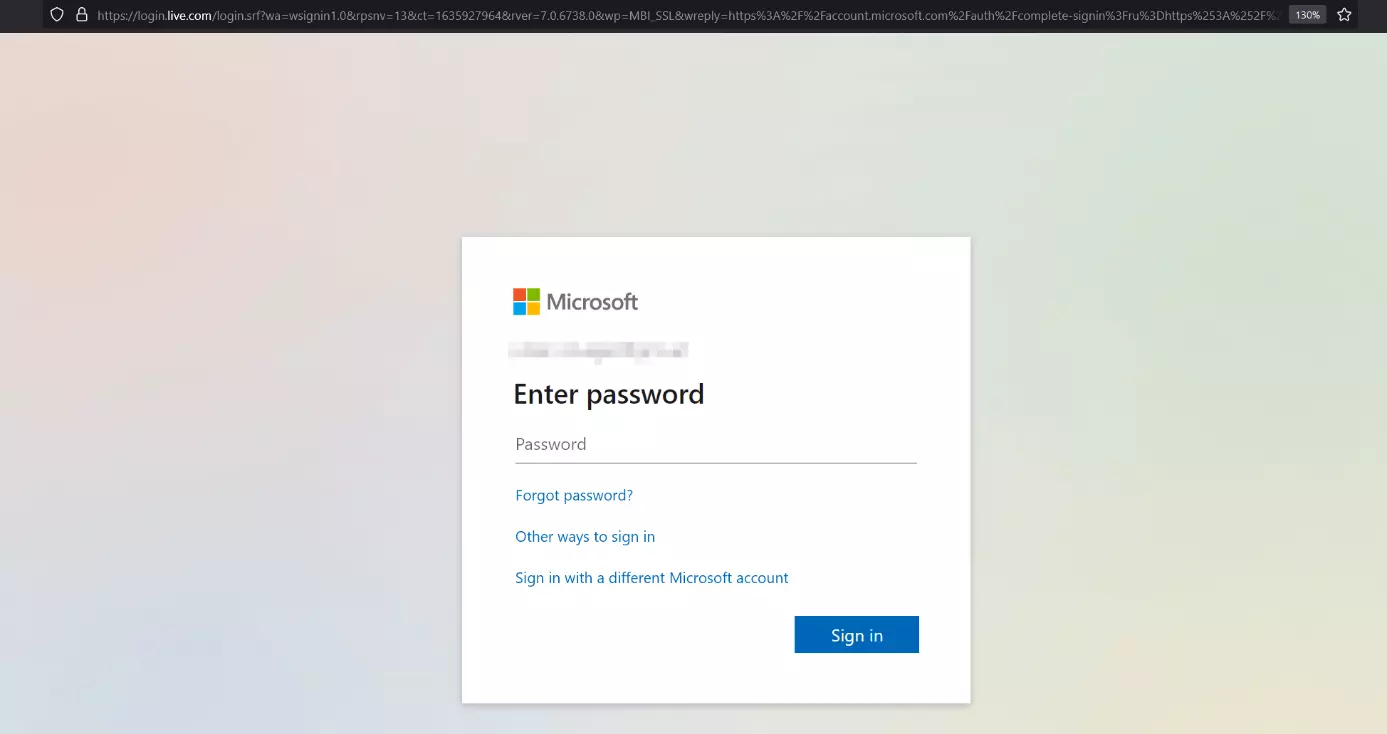 Página de acceso a la gestión de cuentas de Microsoft