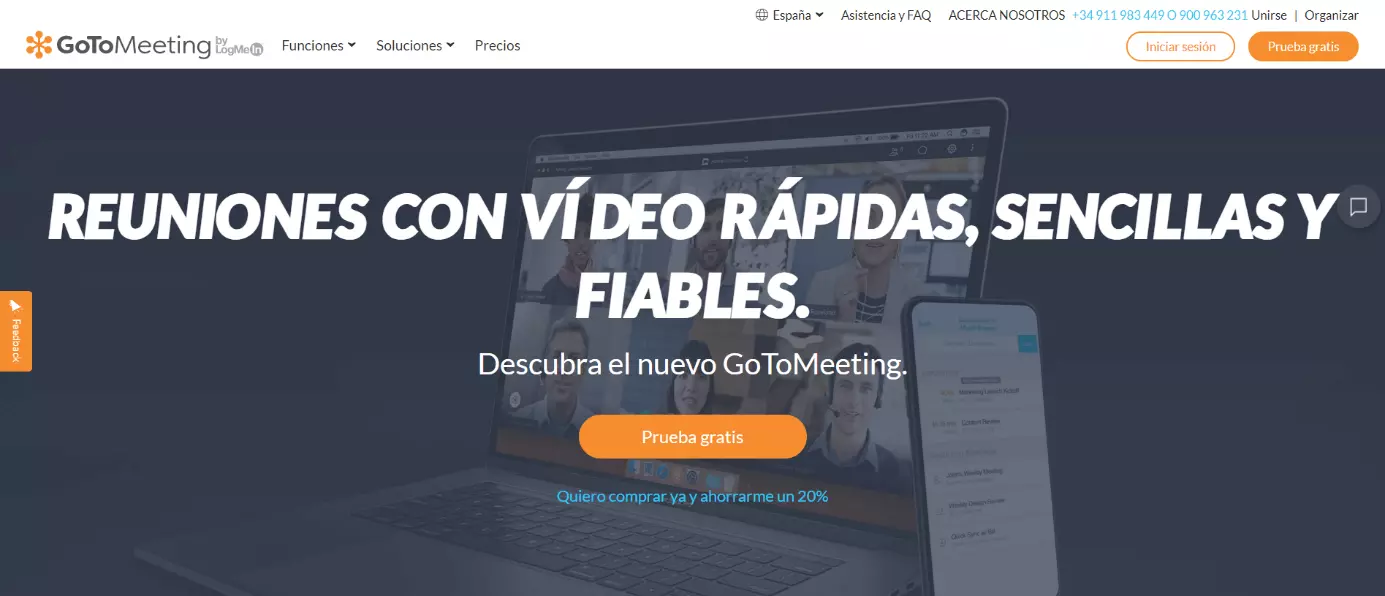 Página web del proveedor de videotelefonía GoToMeeting