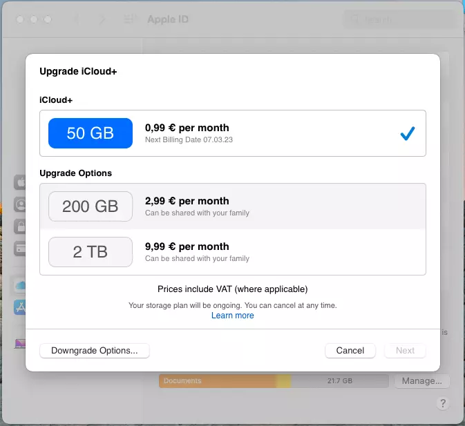 Cómo pasar en Mac de iCloud a un plan de iCloud Plus