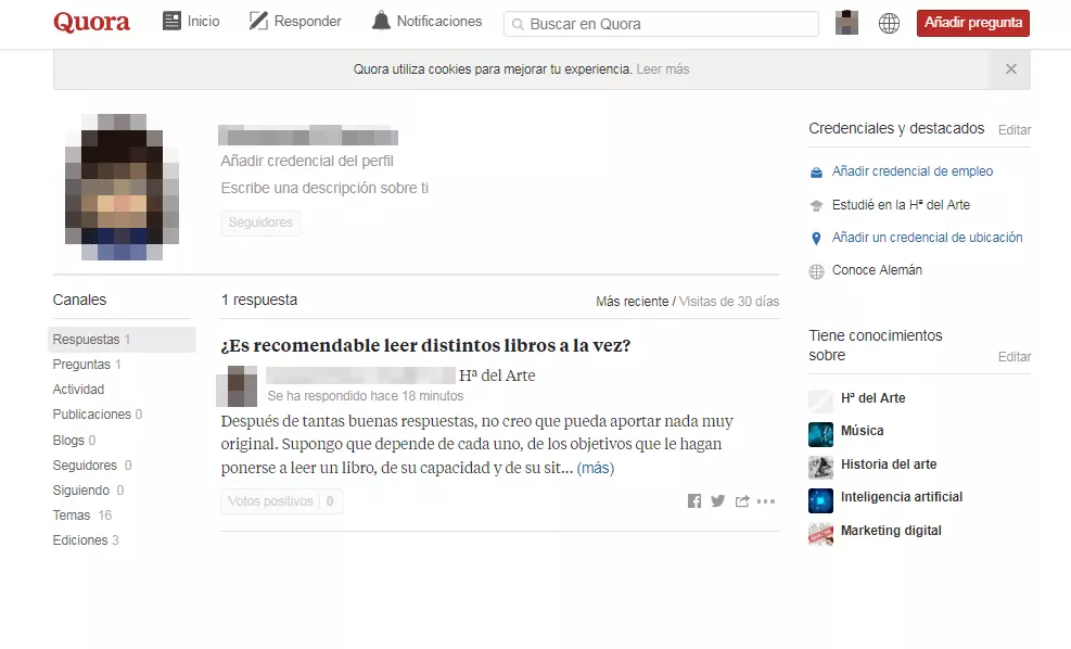 Página de perfil en Quora