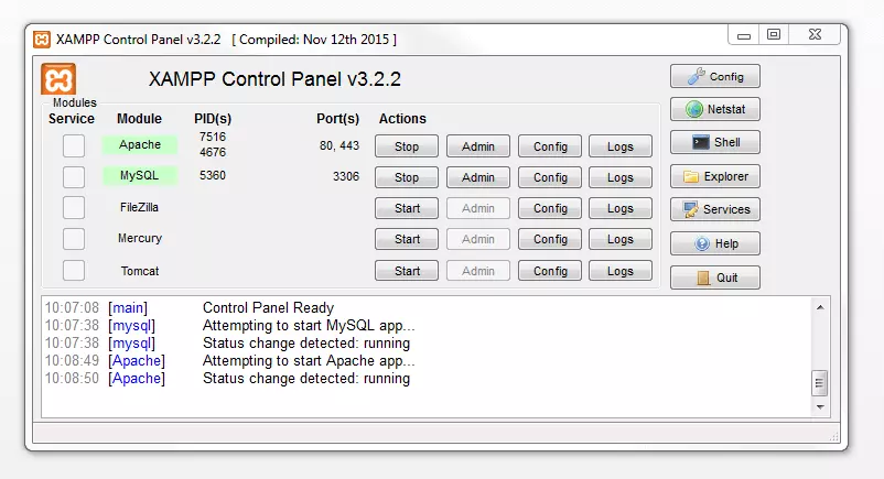 Panel de control de XAMPP