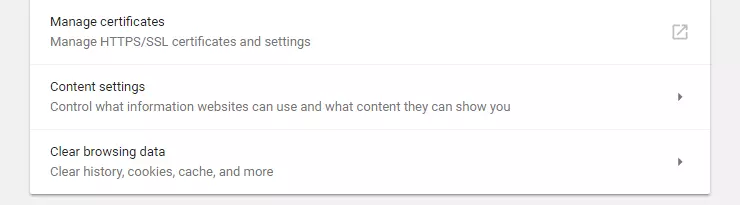 Configuración de contenido para las cookies en Chrome